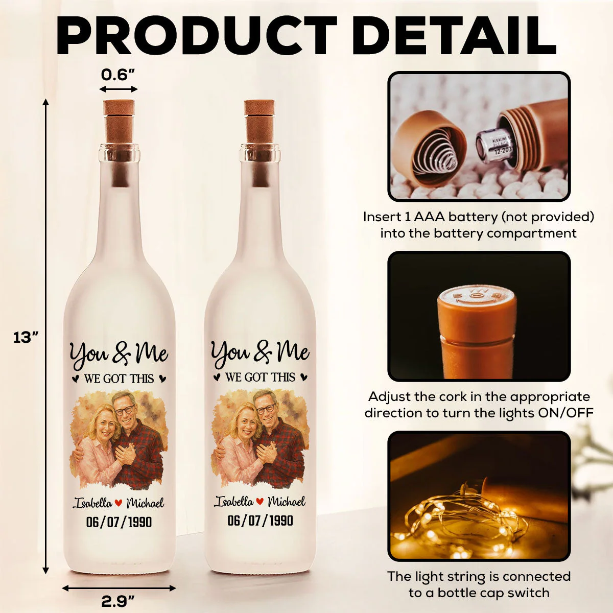 You And Me - Personalized Custom Bottle Lamp - Image 5