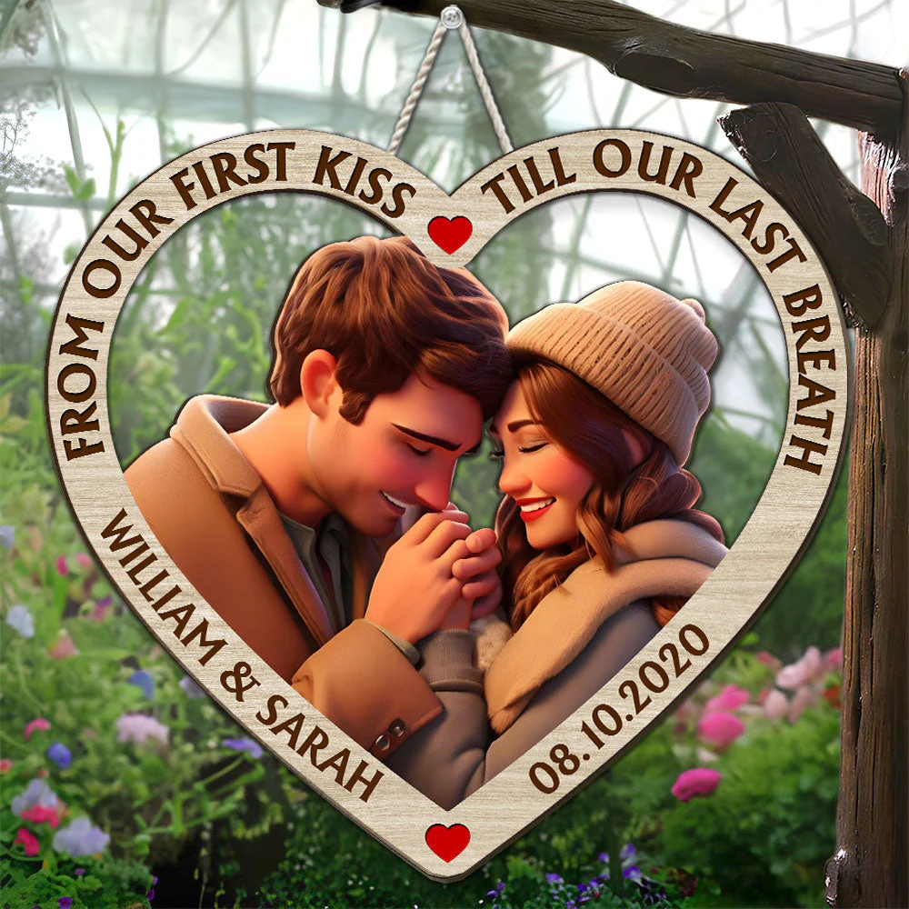 From Our First Kiss Till Our Last Breath Cartoon - Personalized Custom Wood Sign - Image 6