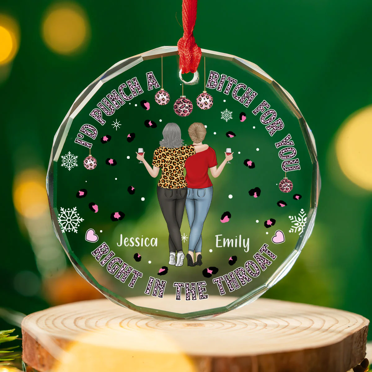 You And Me Right In The Throat - Personalized Custom Glass Ornament - Image 2