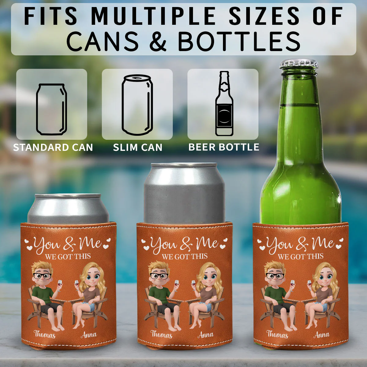You And Me We Got This Anniversary Couple - Personalized Custom Leather Can Cooler Holder - Image 5