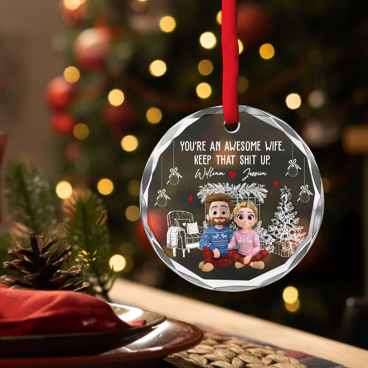 You Are A Great Wife - Personalized Custom Glass Ornament - Image 4