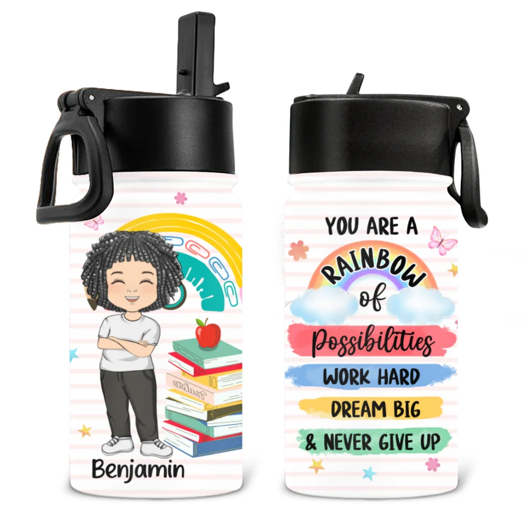 You Are A Rainbow - Personalized Custom Kids Water Bottle - Image 6