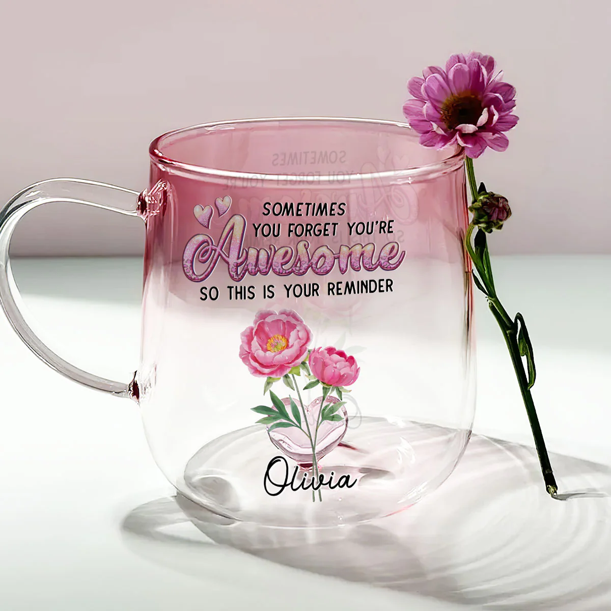 You Are Always Awesome - Personalized Custom Pink Gradient Glass Mug - Image 4