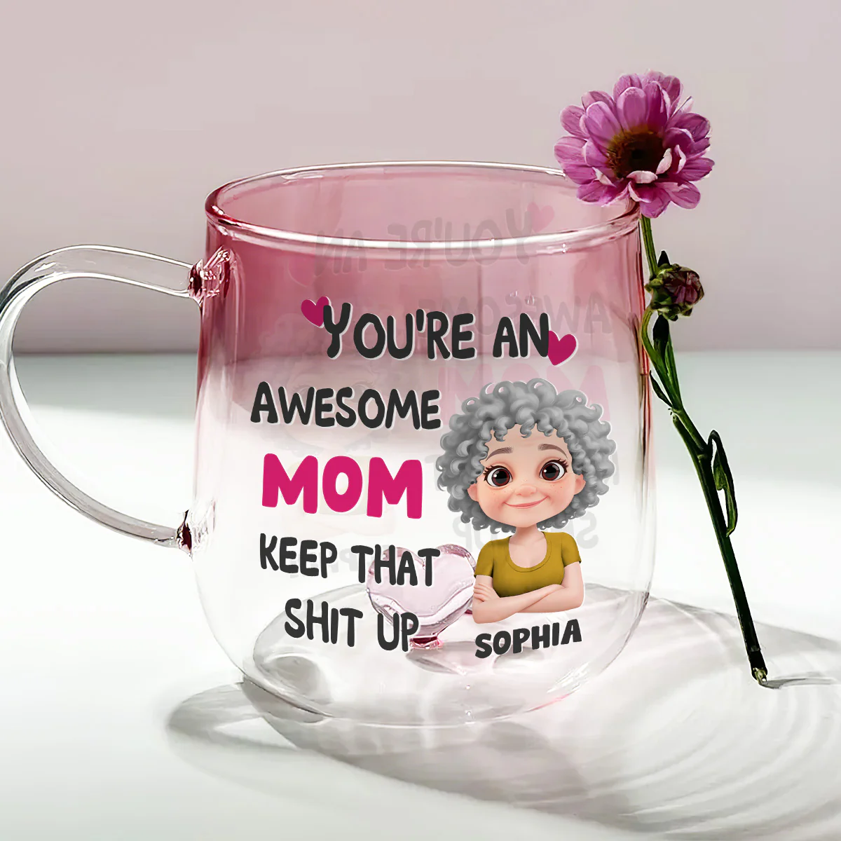 You Are Awesome Mom - Personalized Custom Pink Gradient Glass Mug - Image 4