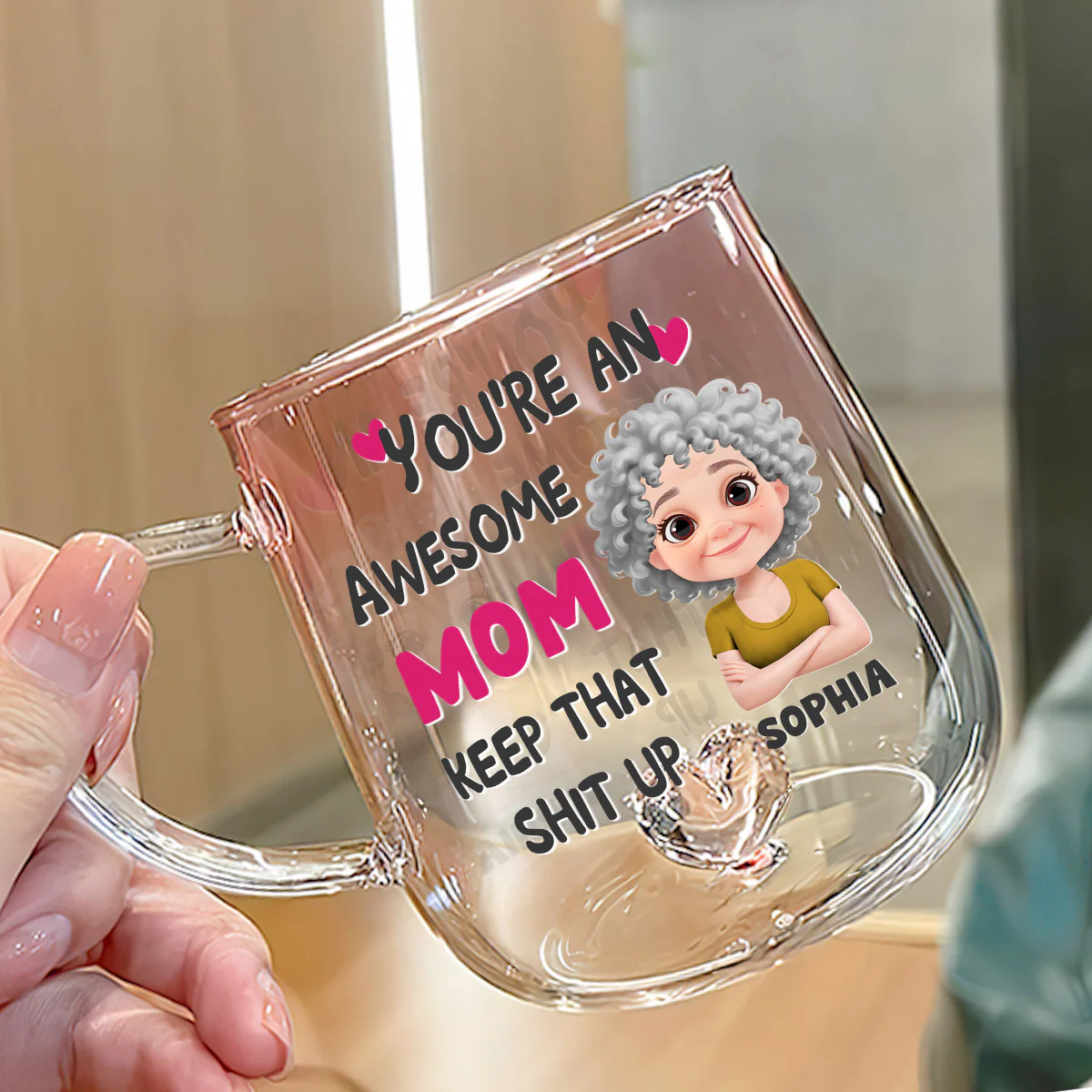 You Are Awesome Mom - Personalized Custom Pink Gradient Glass Mug - Image 5