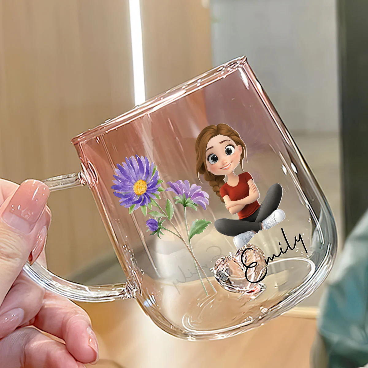 You Are Beautiful Flower - Personalized Custom Pink Gradient Glass Mug - Image 3