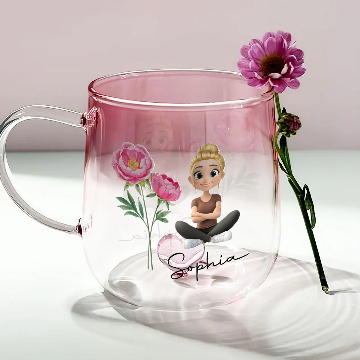 You Are Beautiful Flower - Personalized Custom Pink Gradient Glass Mug - Image 4