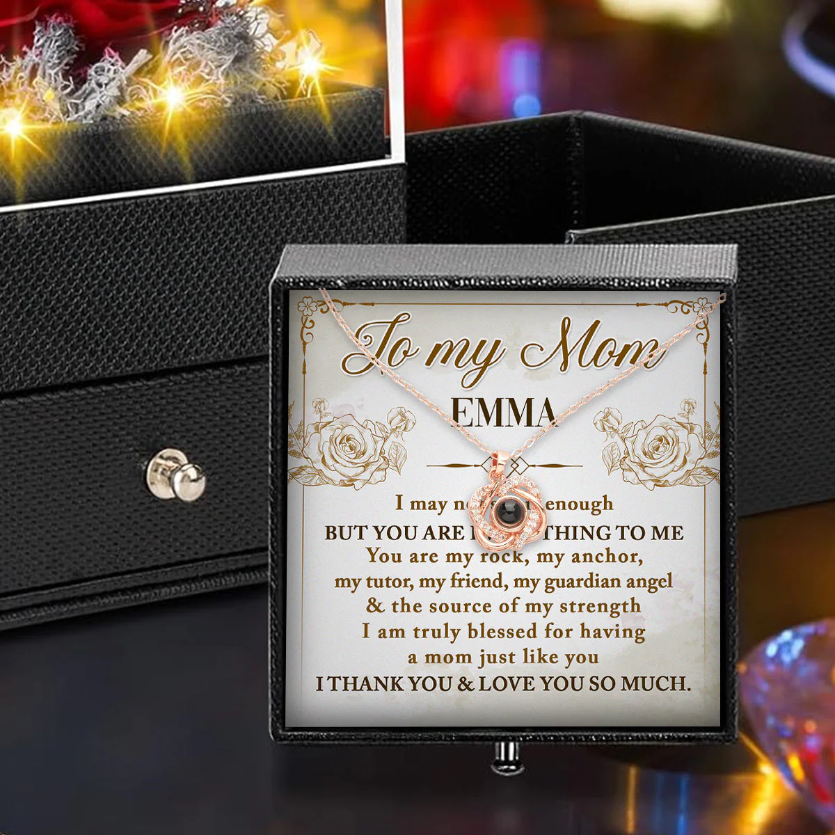 You Are Everything To Me - Personalized Custom Preserved Rose With Projection Necklace - Image 3