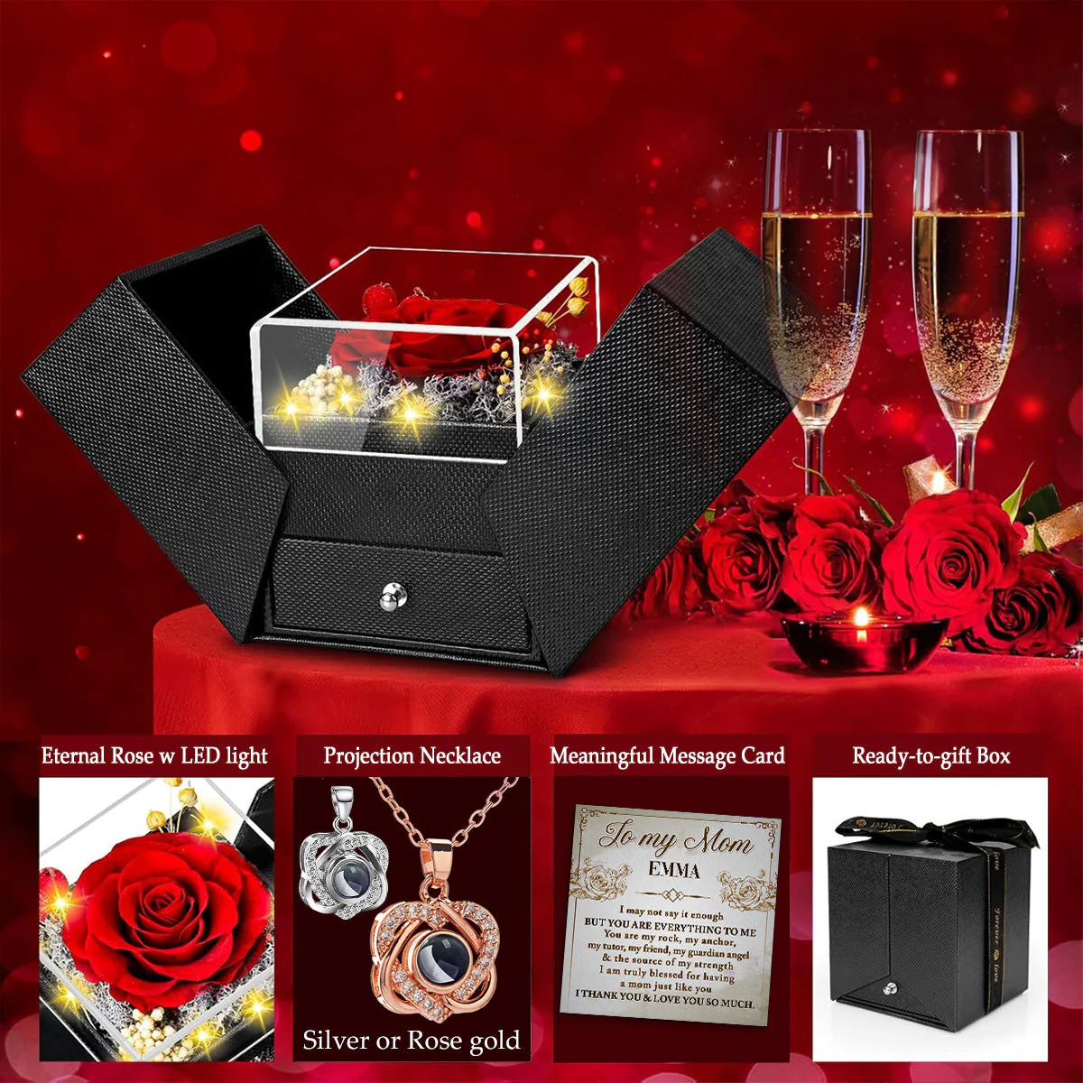 You Are Everything To Me - Personalized Custom Preserved Rose With Projection Necklace - Image 5