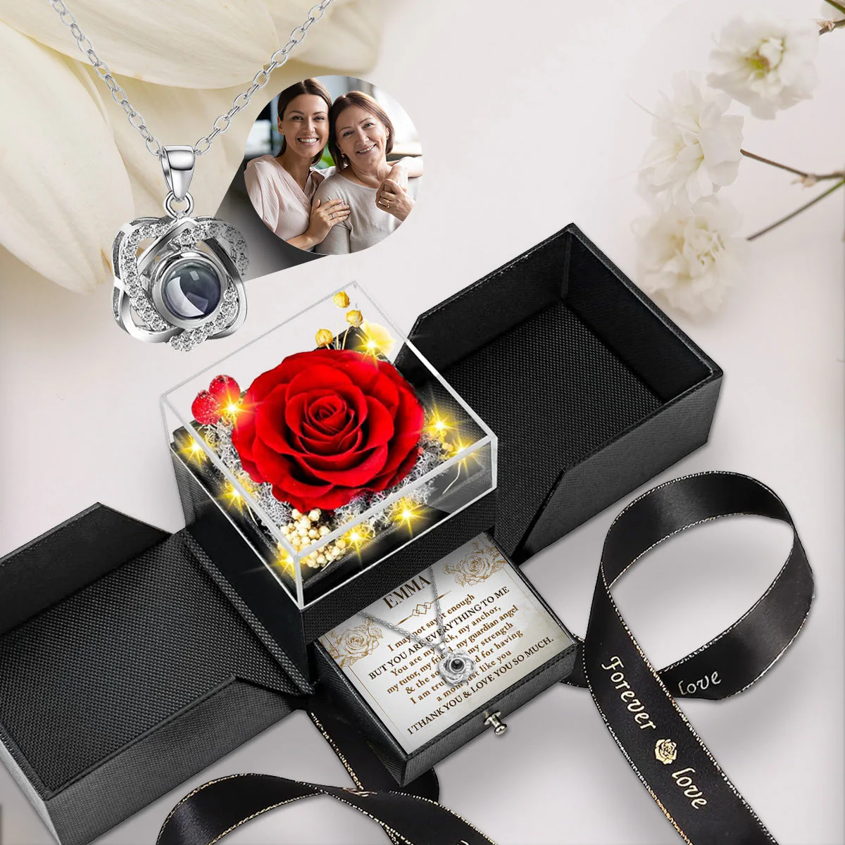 You Are Everything To Me - Personalized Custom Preserved Rose With Projection Necklace - Image 6