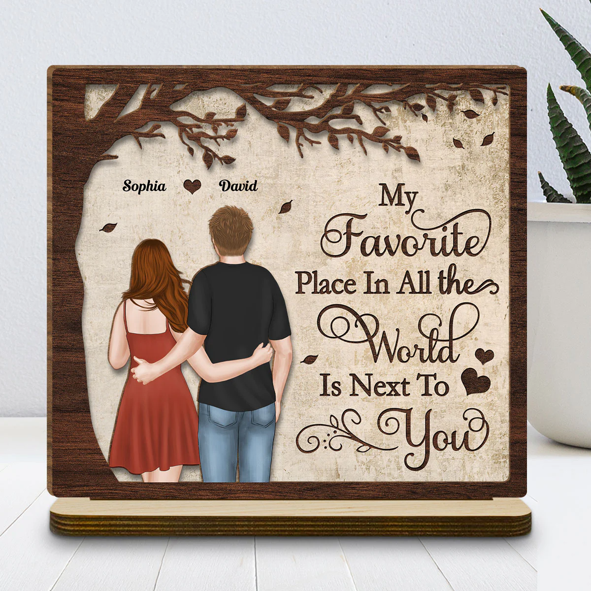 You Are Mine - Personalized Custom 2-Layer Wood Plaque With Flat Base - Image 3