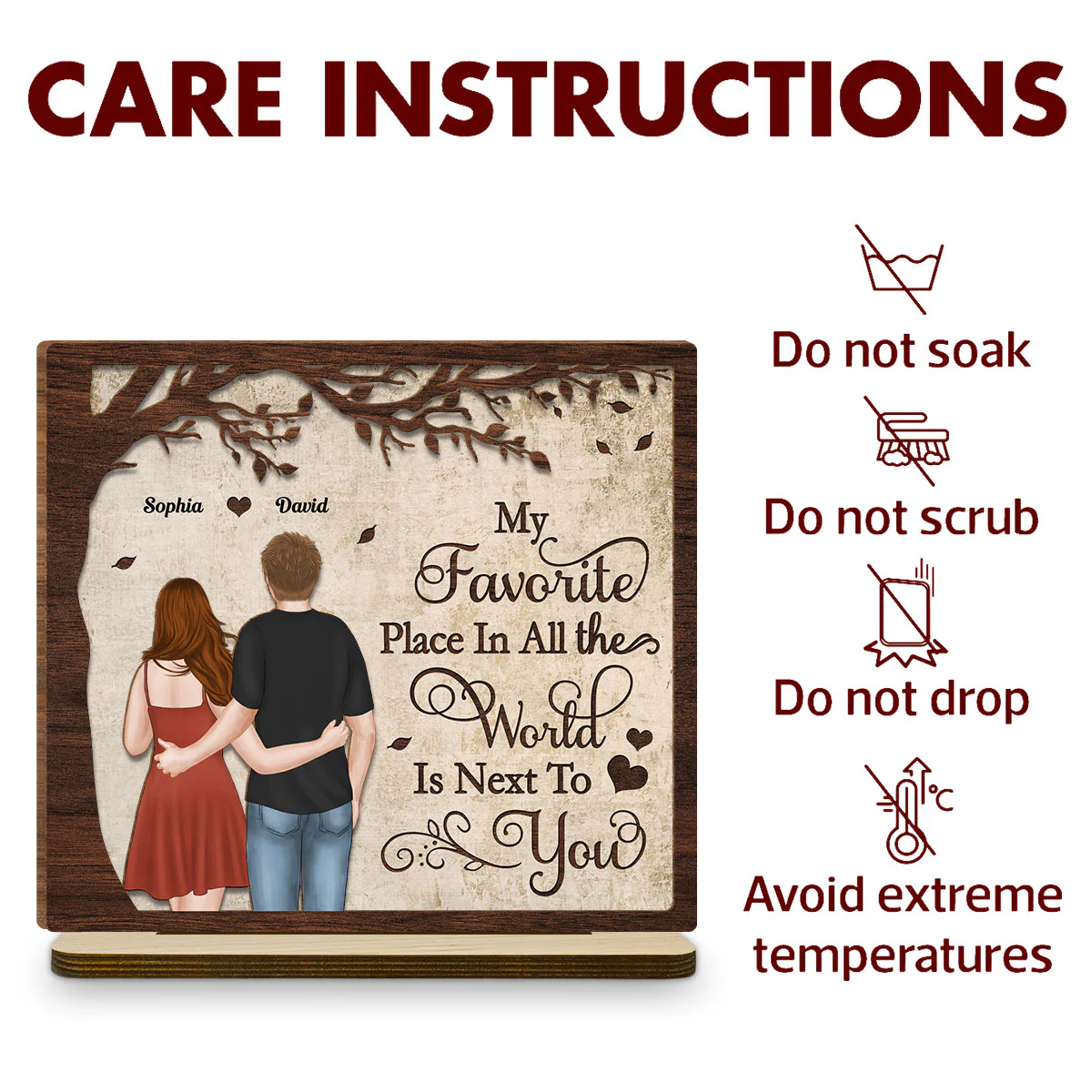You Are Mine - Personalized Custom 2-Layer Wood Plaque With Flat Base - Image 5