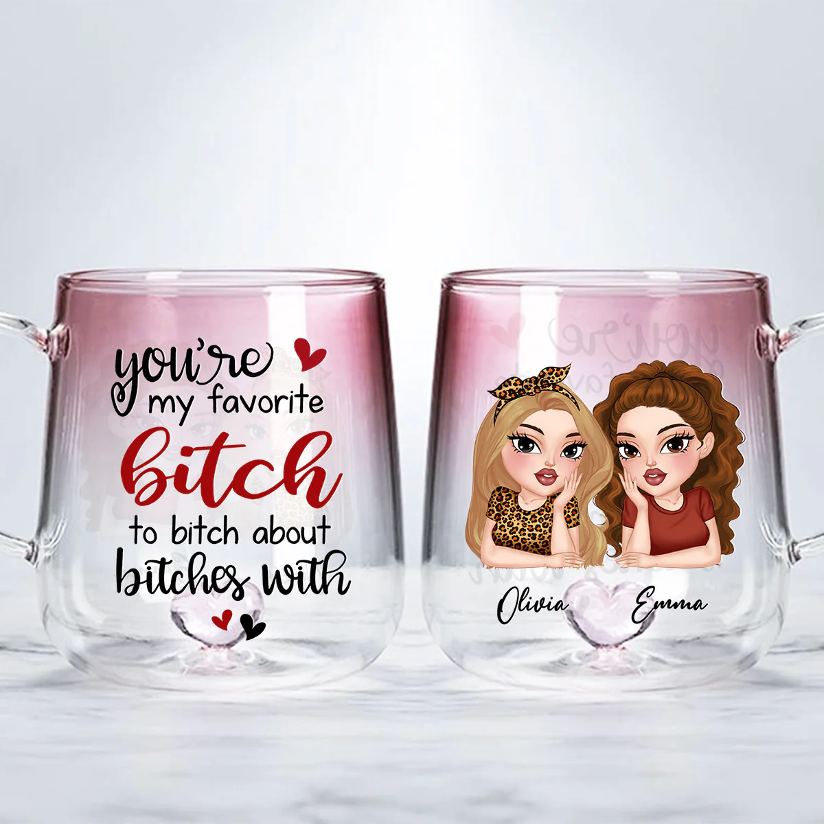 You Are My Favorite - Personalized Custom Pink Gradient Glass Mug - Image 3