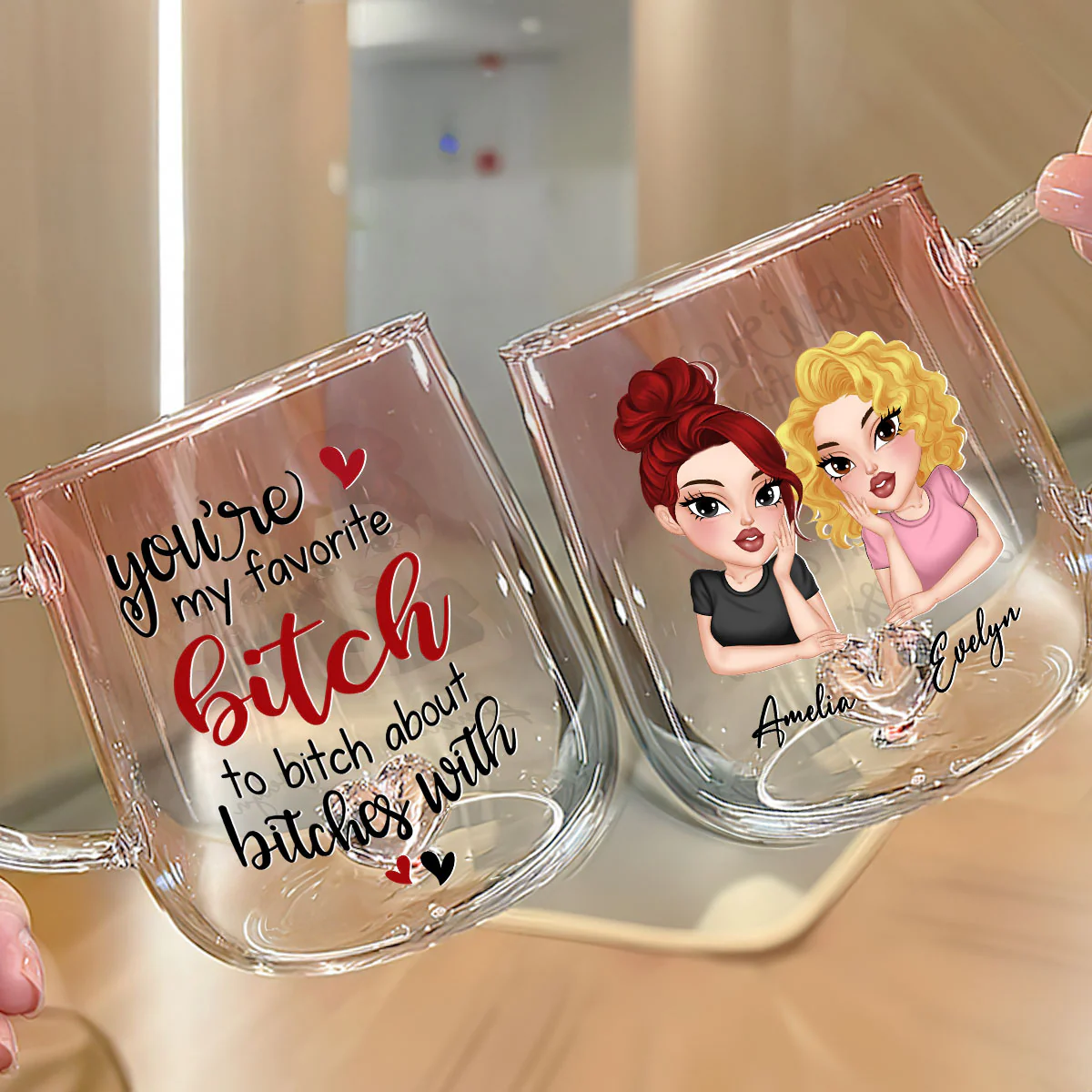 You Are My Favorite - Personalized Custom Pink Gradient Glass Mug - Image 5