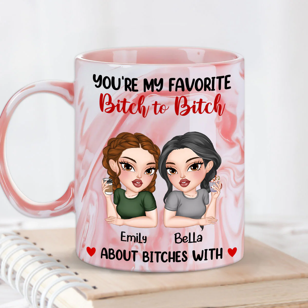 You Are My Go To Gossip Queen- Personalized Custom Pink Marble Mug - Image 3