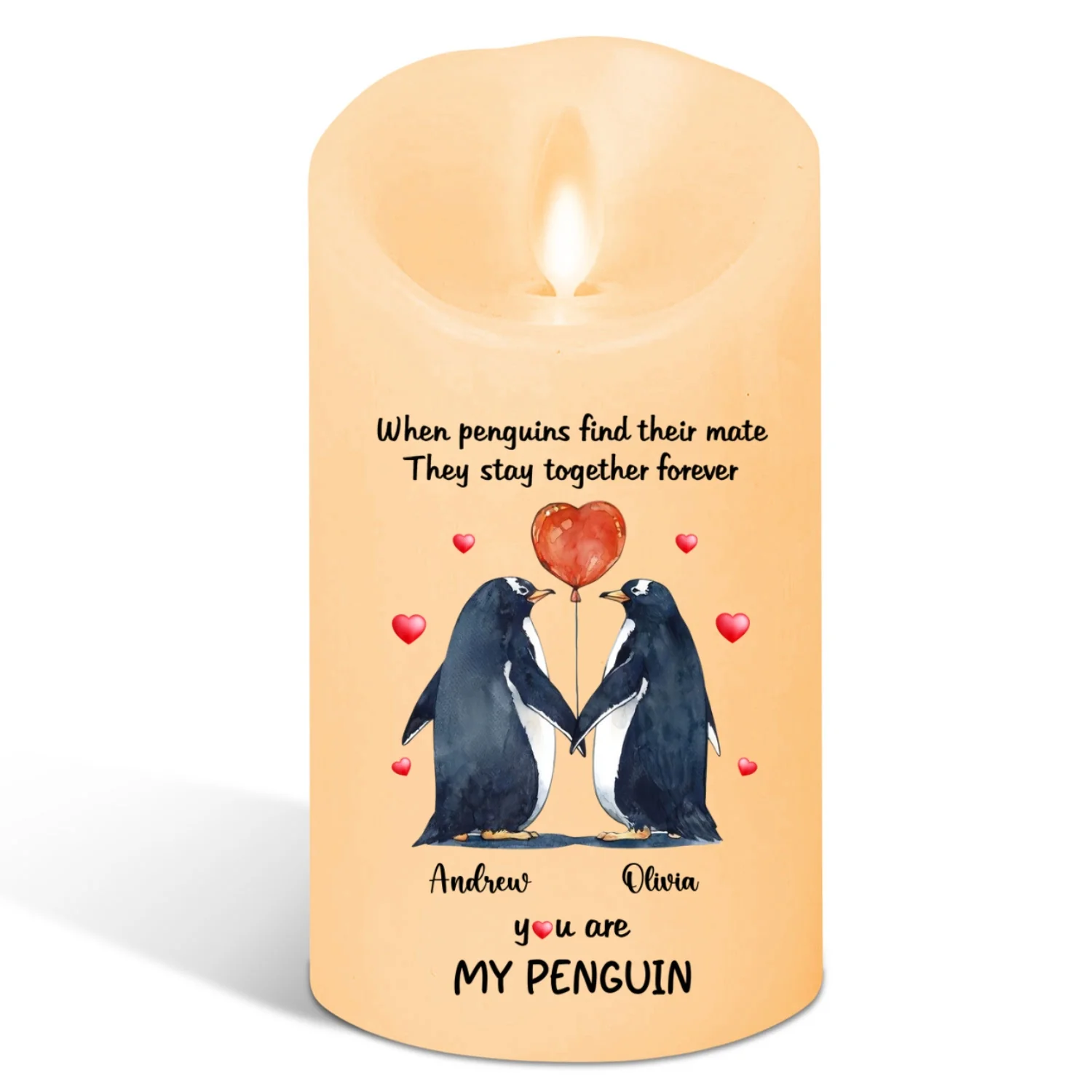 You Are My Penguin - Personalized Custom LED Candle - Image 6