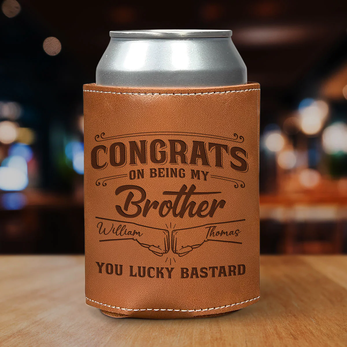You Are So Lucky - Personalized Custom Engraved Leather Can Cooler Holder