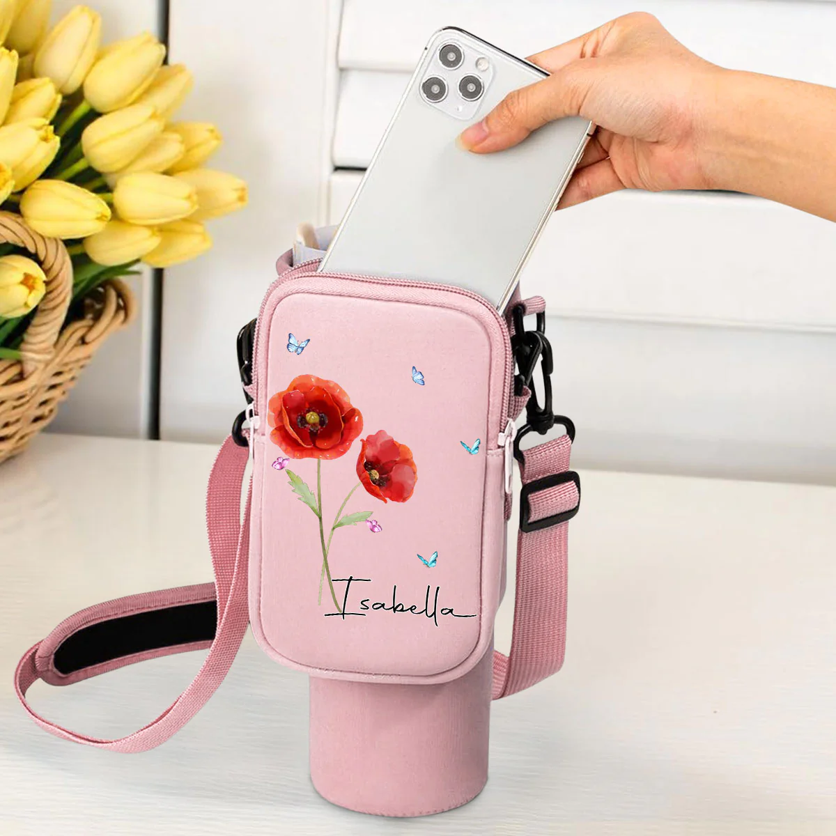 You Are The Most Beautiful Flower - Personalized Custom 40oz Water Bottle Carrier Bag - Image 2