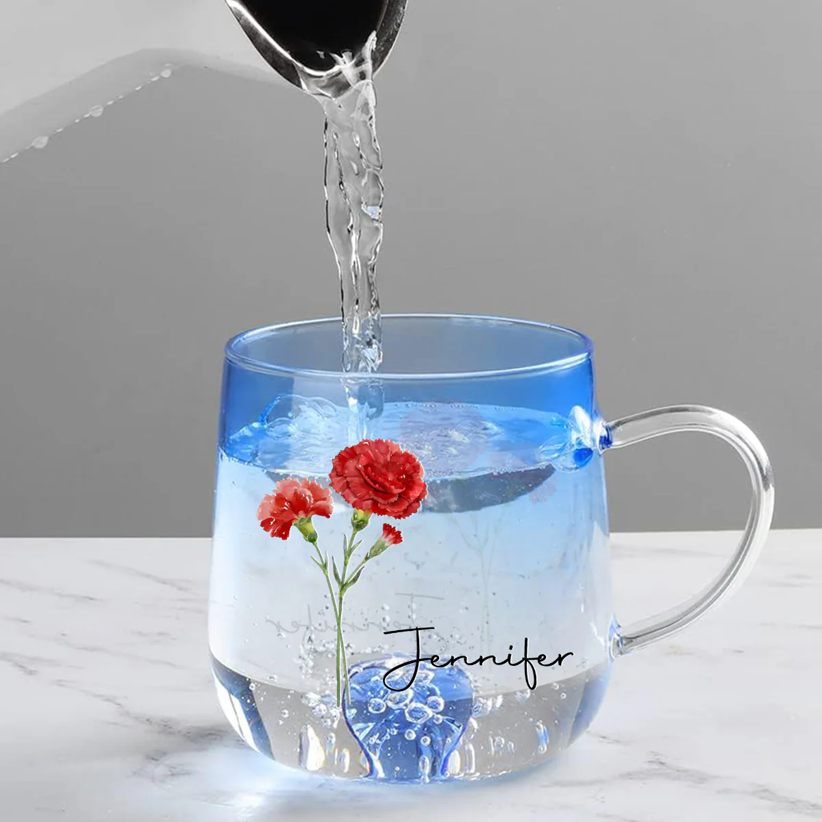 You Are The Most Beautiful Flower - Personalized Custom Blue Gradient Glass Mug - Image 2