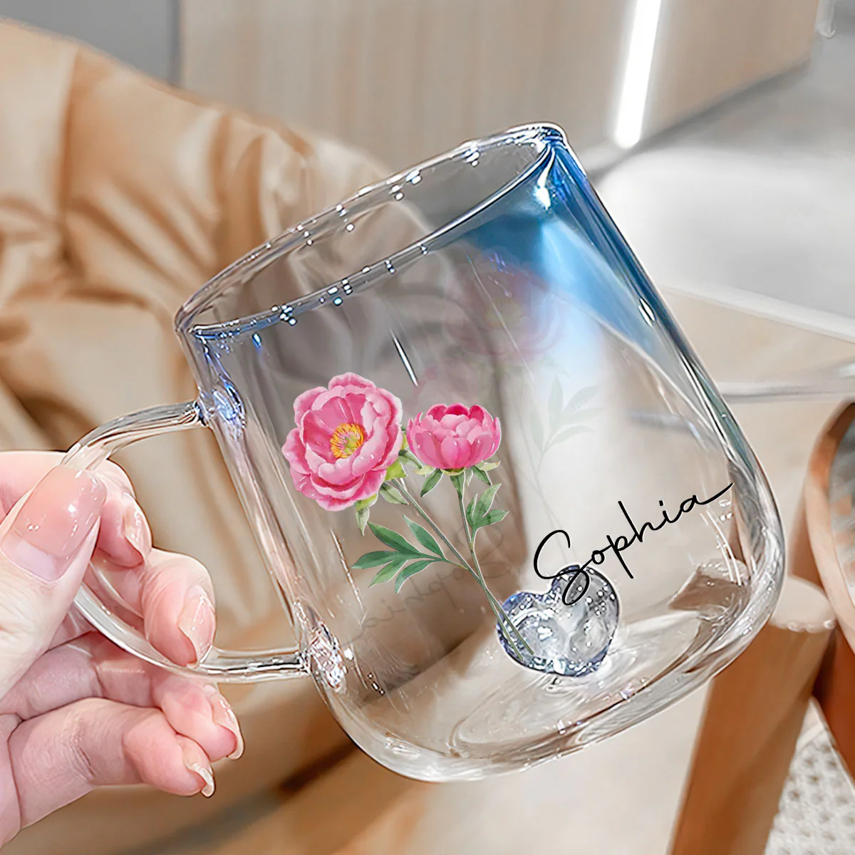 You Are The Most Beautiful Flower - Personalized Custom Blue Gradient Glass Mug - Image 3