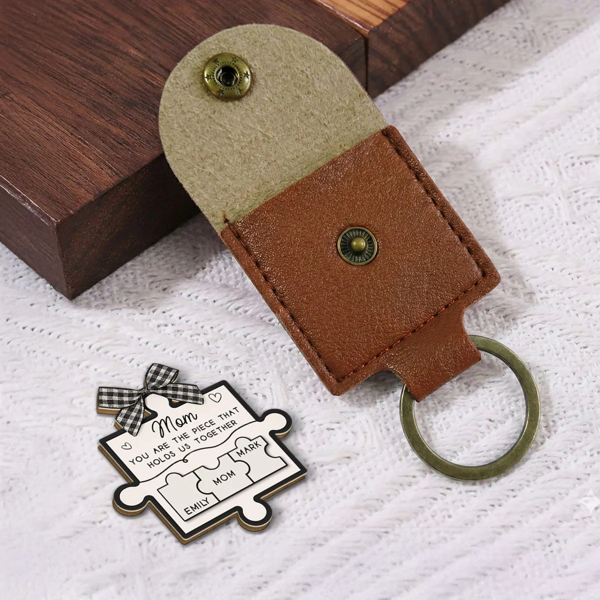 You Are The Piece That Holds Us All Together - Personalized Custom Wooden Pocket Hug - Image 2