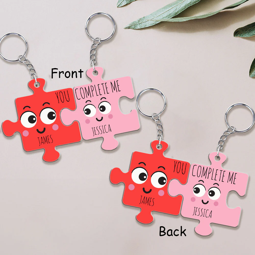 You Complete Me - Personalized Custom Couple Acrylic Keychain - Image 2