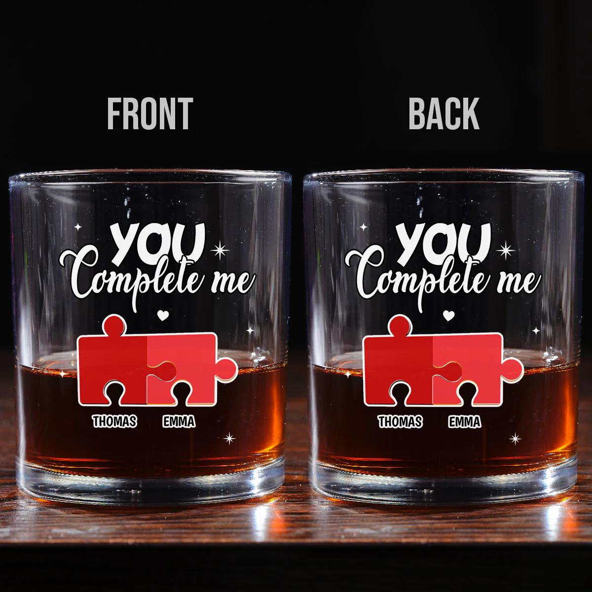 You Complete Me - Personalized Custom Whiskey Glass - Image 3