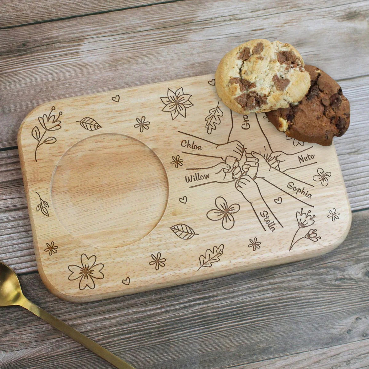 You Hold Our Hands, Also Our Hearts - Personalized Custom Wooden Treat Board - Image 2