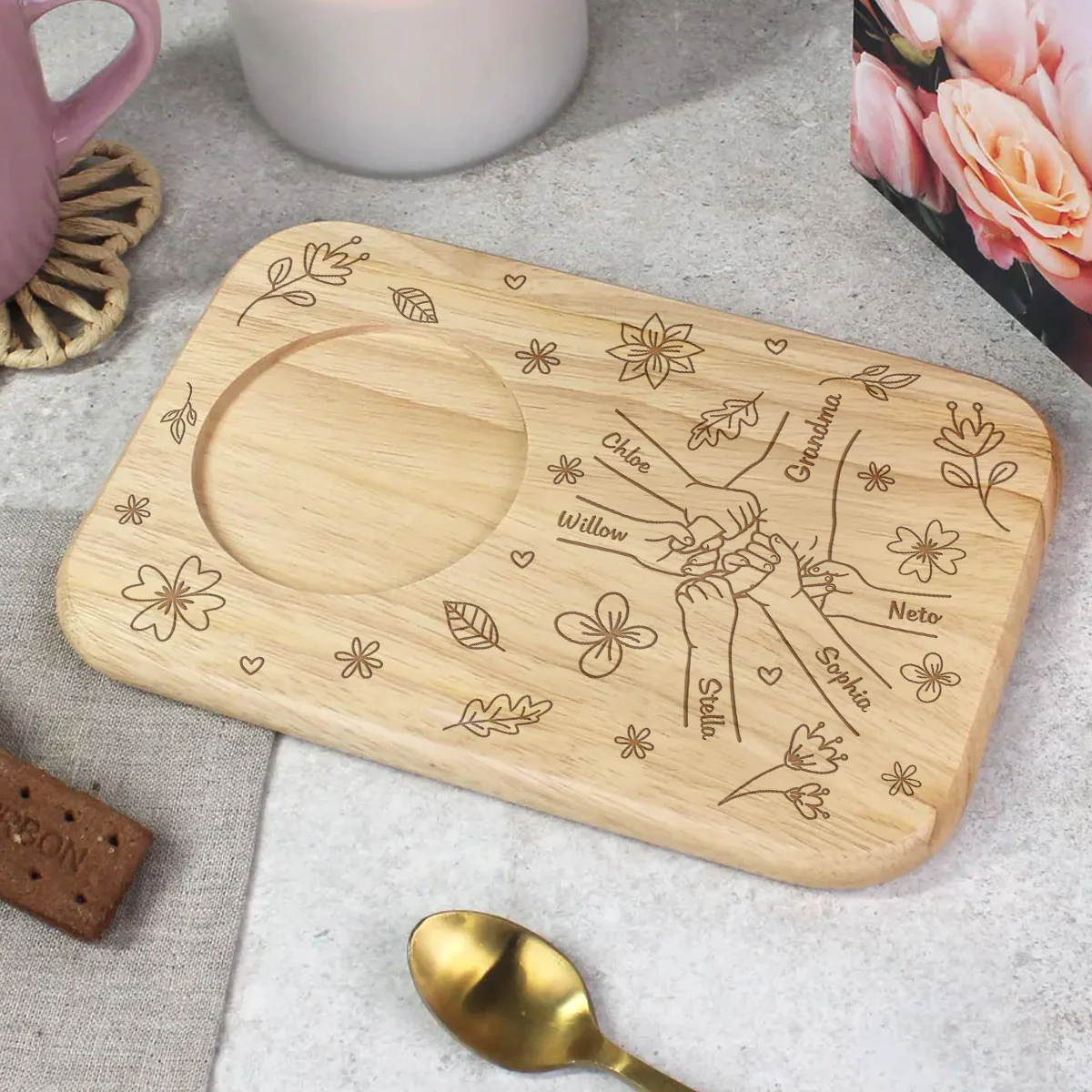You Hold Our Hands, Also Our Hearts - Personalized Custom Wooden Treat Board - Image 5