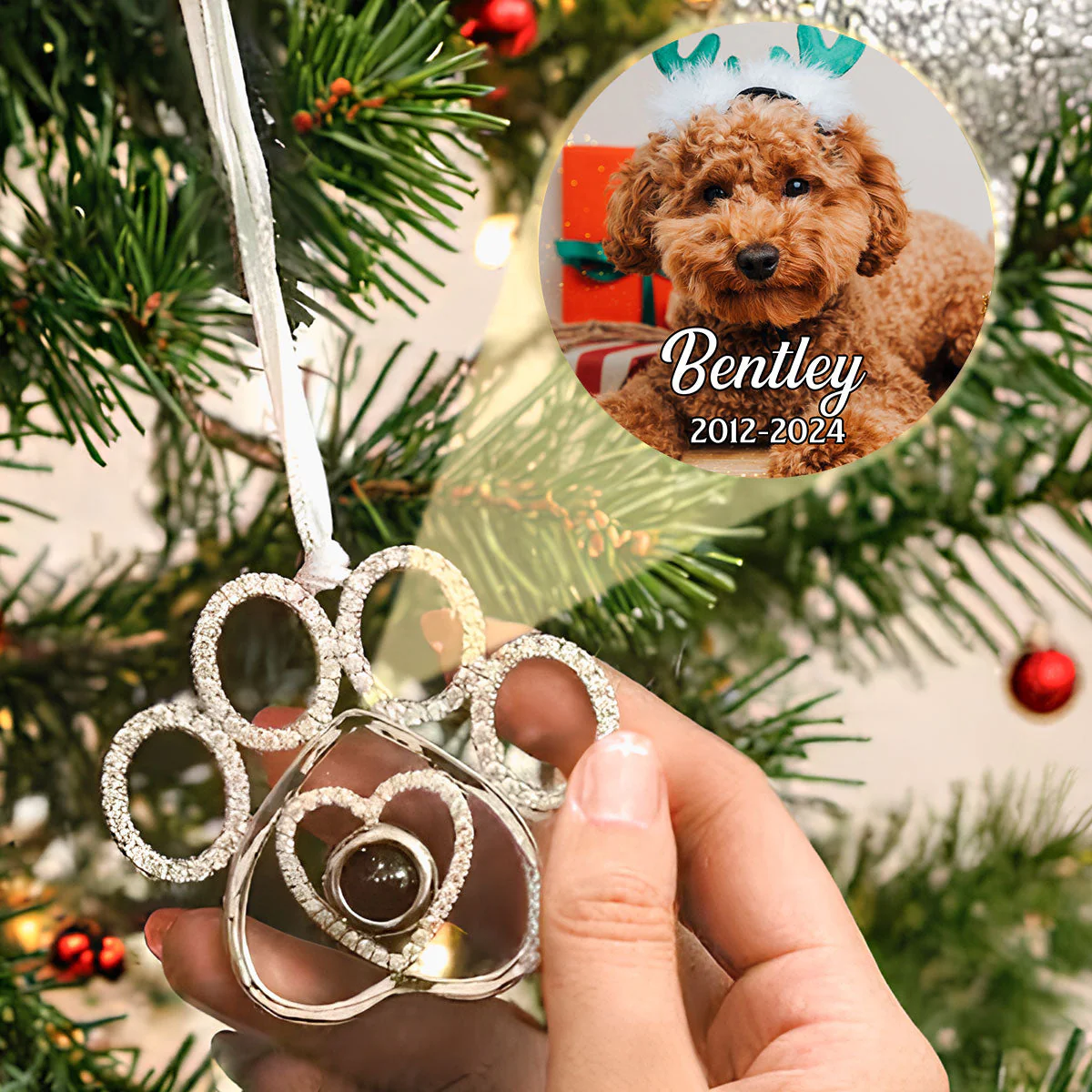 You Left Your Paw Prints On My Heart - Personalized Custom Photo Pet Paw Projection Ornament - Image 2