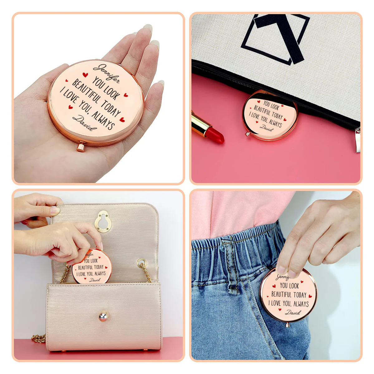 You Look Beautiful Today - Personalized Custom Compact Mirror - Image 3
