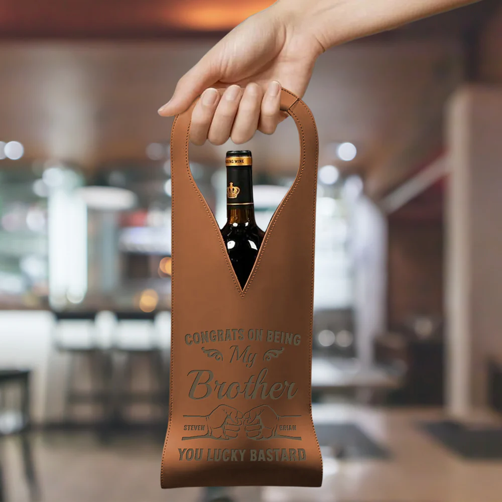 You Lucky Bastard - Personalized Custom Engraved Leather Wine Bag - Image 2