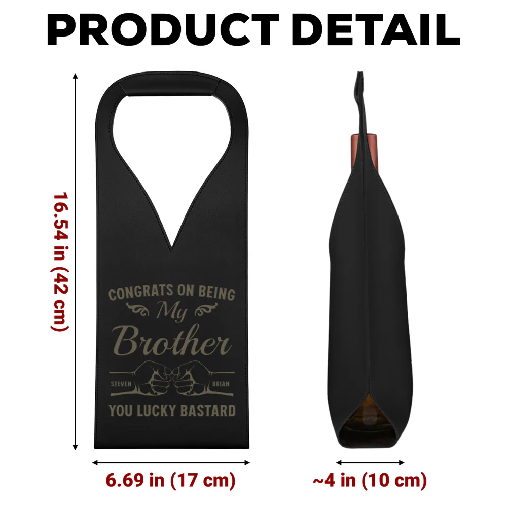 You Lucky Bastard - Personalized Custom Engraved Leather Wine Bag - Image 5