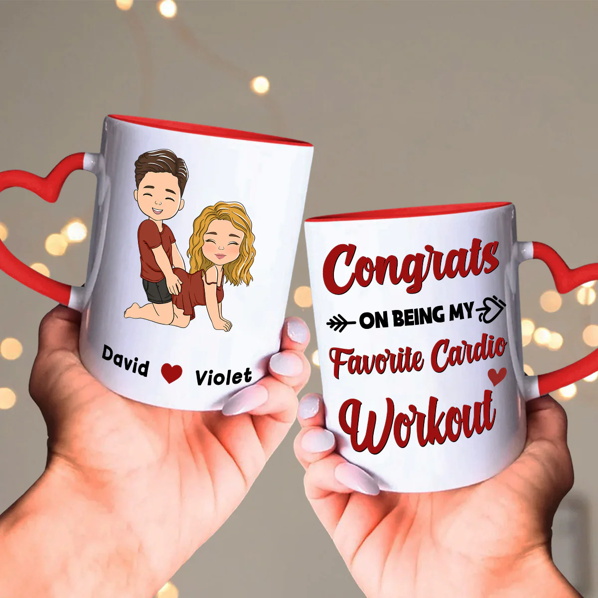 You Lucky Bastard - Personalized Custom Heart Handle Mug - Image 2