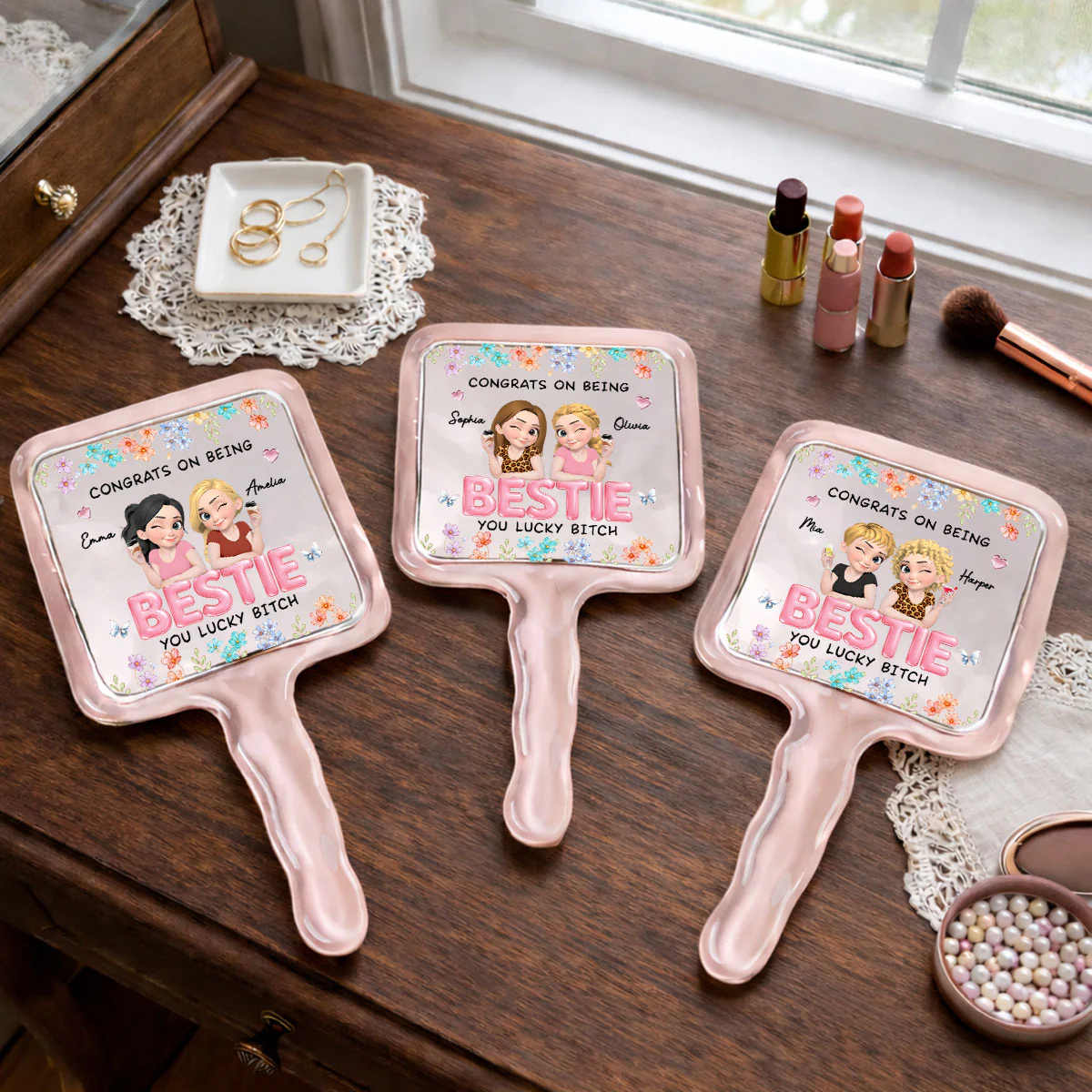 You Lucky Bestie - Personalized Custom Handheld Mirror - Image 3