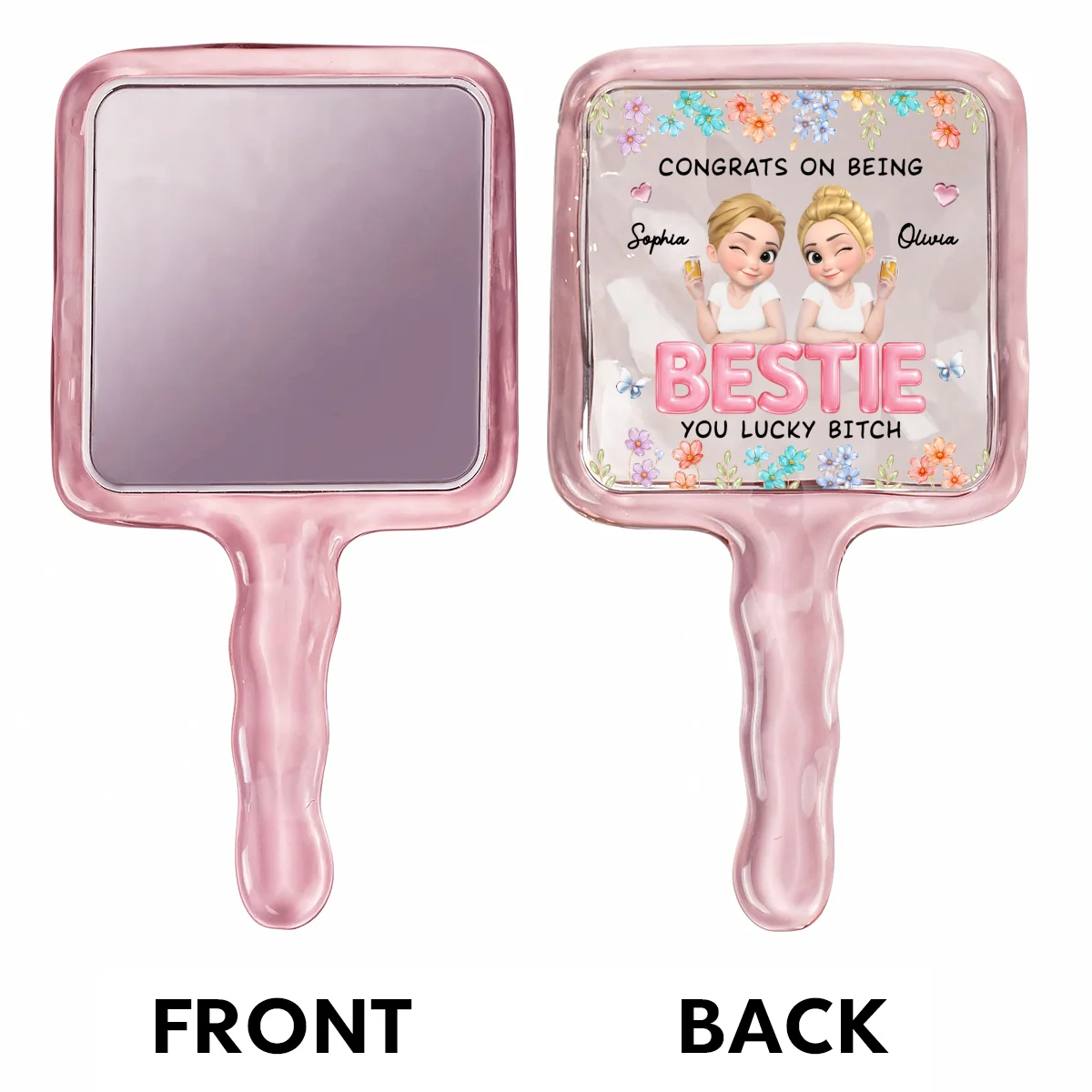 You Lucky Bestie - Personalized Custom Handheld Mirror - Image 6