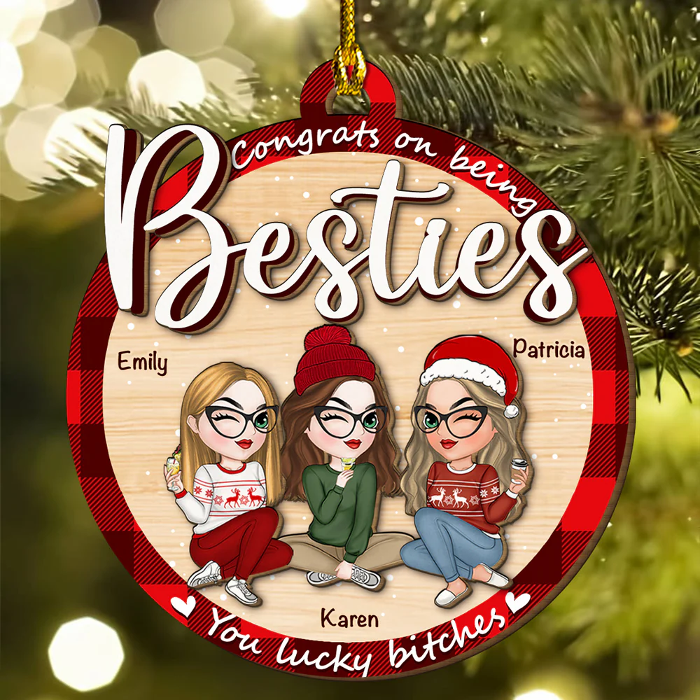 You Lucky Besties - Personalized Custom Freeshape 2-Layered Wood Ornament - Image 3