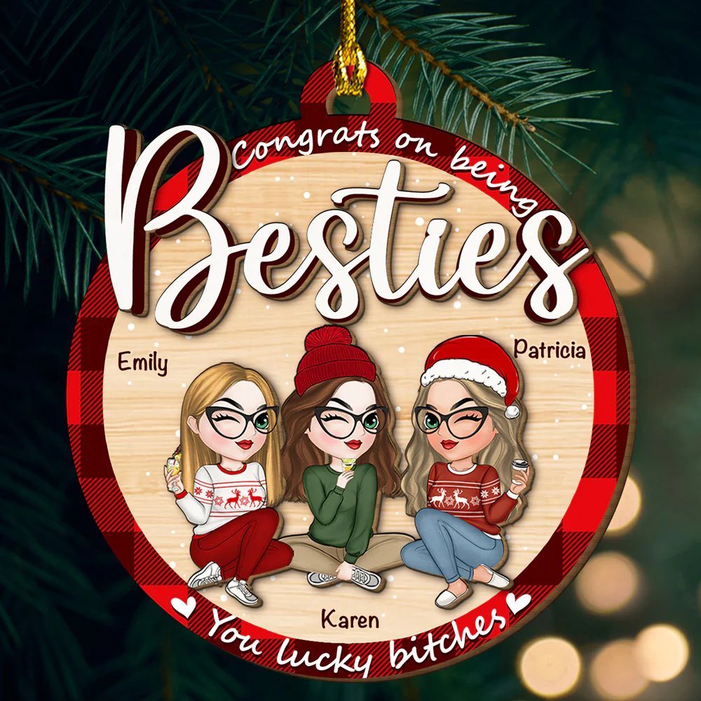 You Lucky Besties - Personalized Custom Freeshape 2-Layered Wood Ornament - Image 4