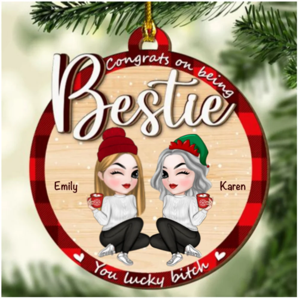 You Lucky Besties - Personalized Custom Freeshape 2-Layered Wood Ornament - Image 5