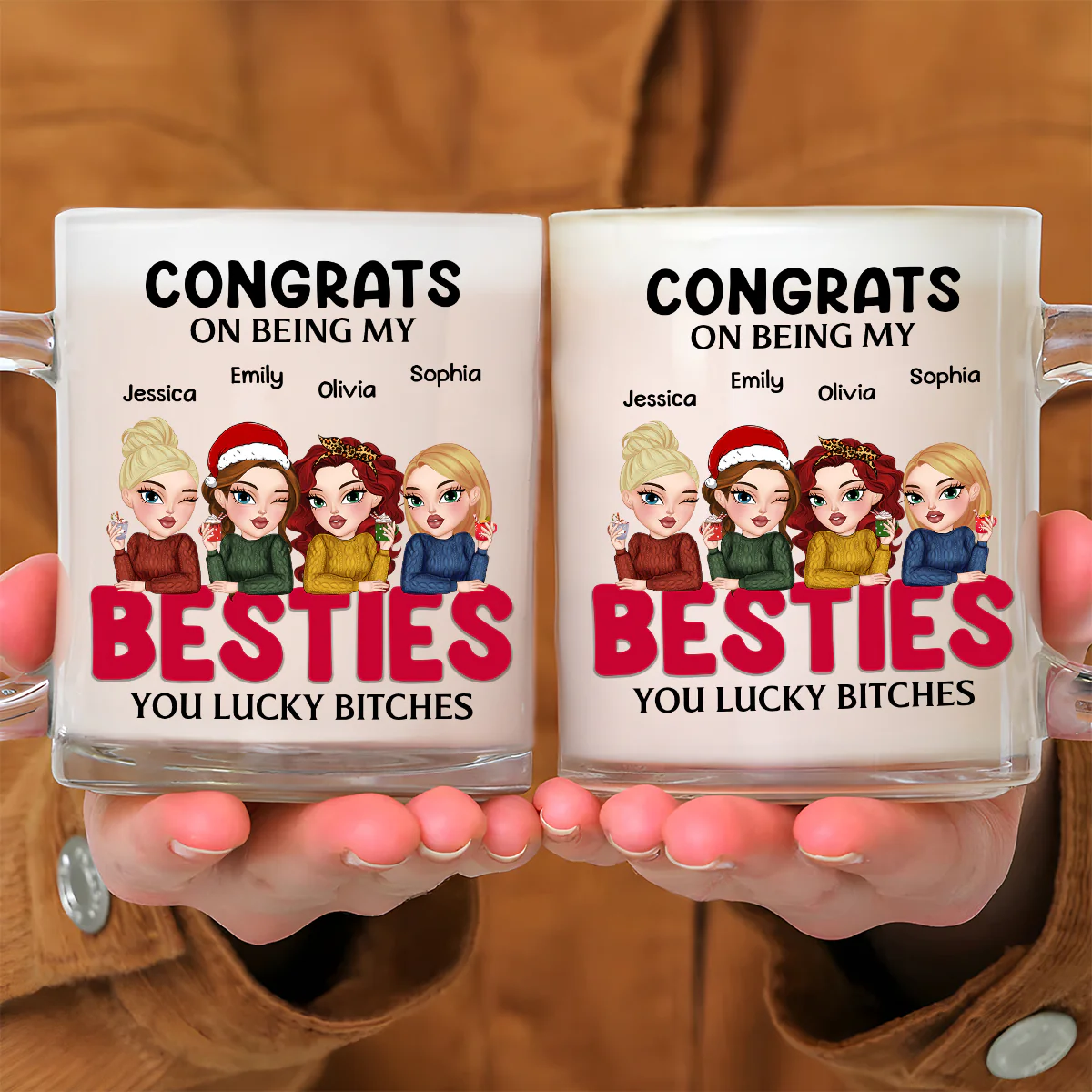 You Lucky Bitch -  Personalized Custom Glass Mug - Image 3