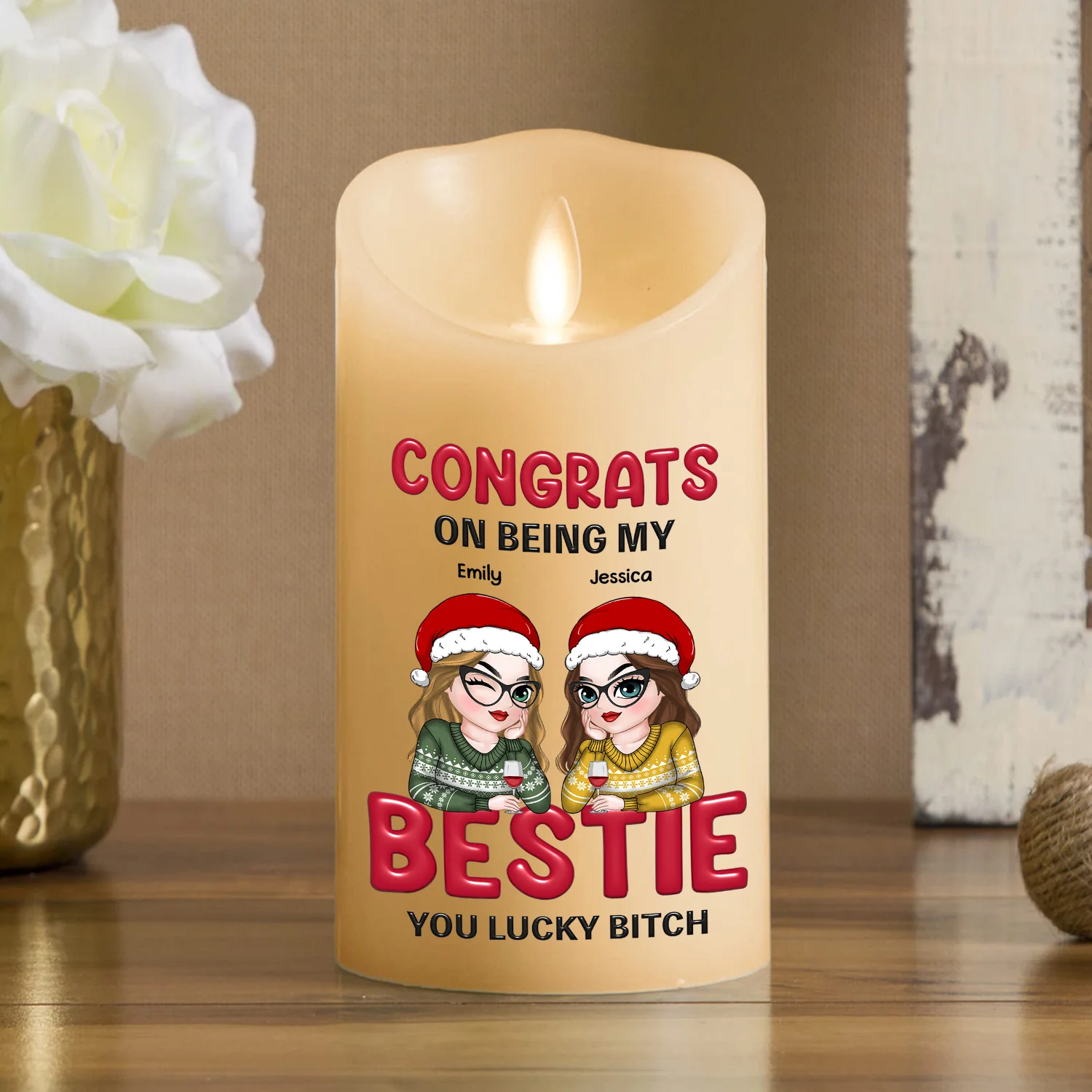 You Lucky Bitch - Personalized Custom LED Candle - Image 2