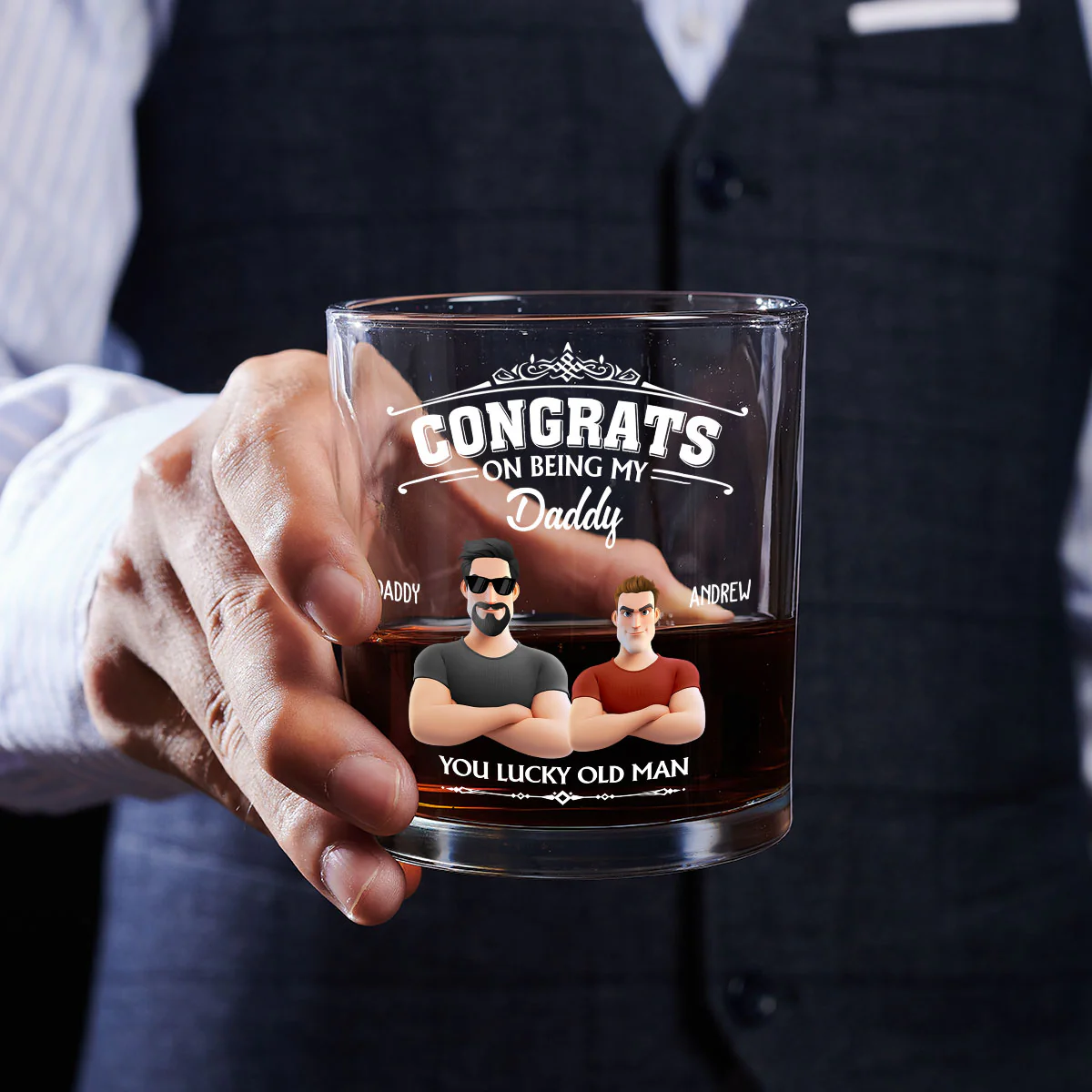 You Lucky Old Man - Personalized Custom Whiskey Glass - Image 2