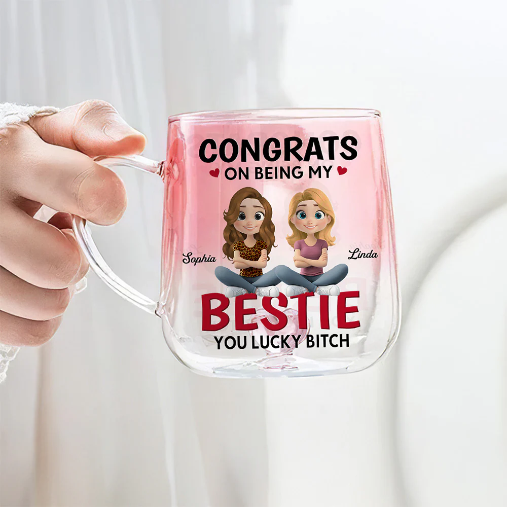 You Lucky To Be My Friends - Personalized Custom Pink Gradient Glass Mug - Image 3