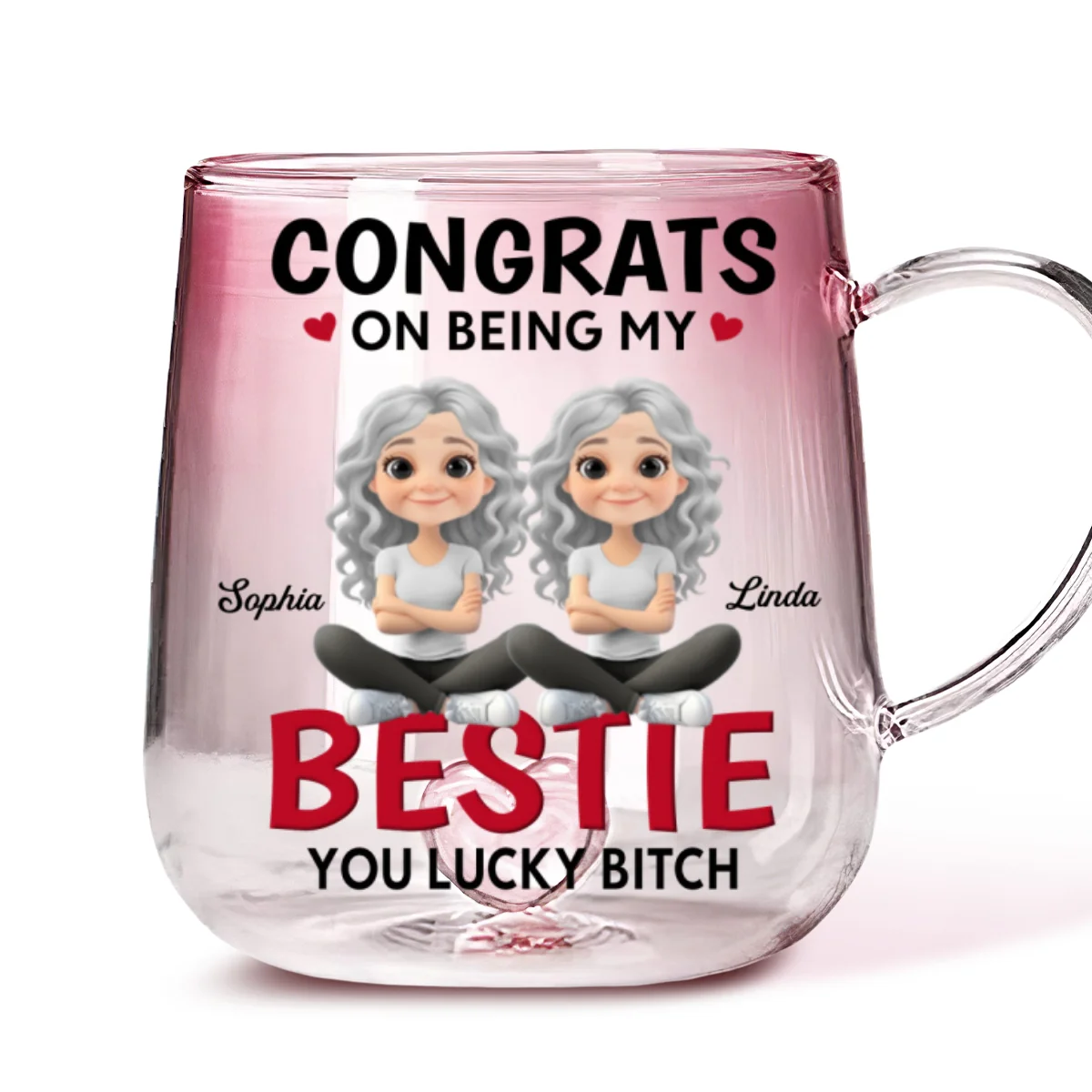 You Lucky To Be My Friends - Personalized Custom Pink Gradient Glass Mug - Image 6