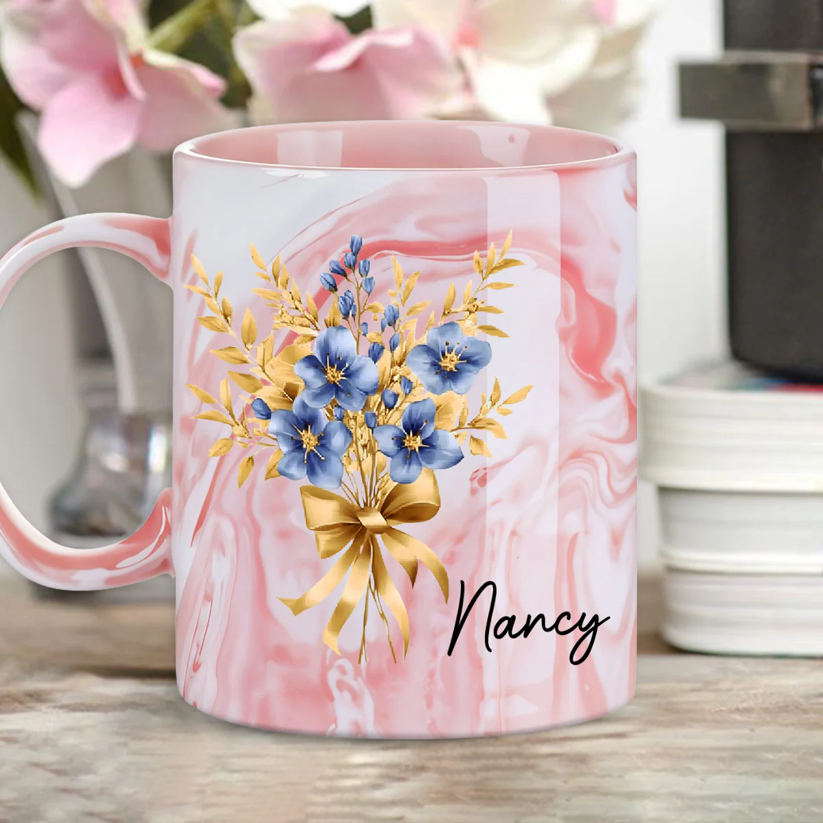 You Make My World Brighter Just By Being In It - Personalized Custom Pink Marble Mug - Image 4