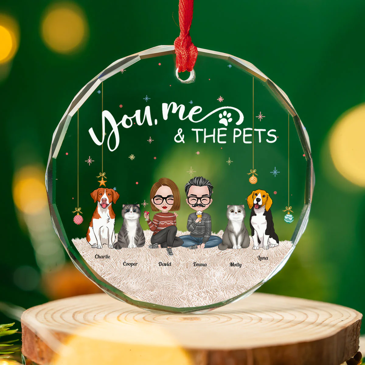You Me And The Pet - Personalized Custom Glass Ornament - Image 3