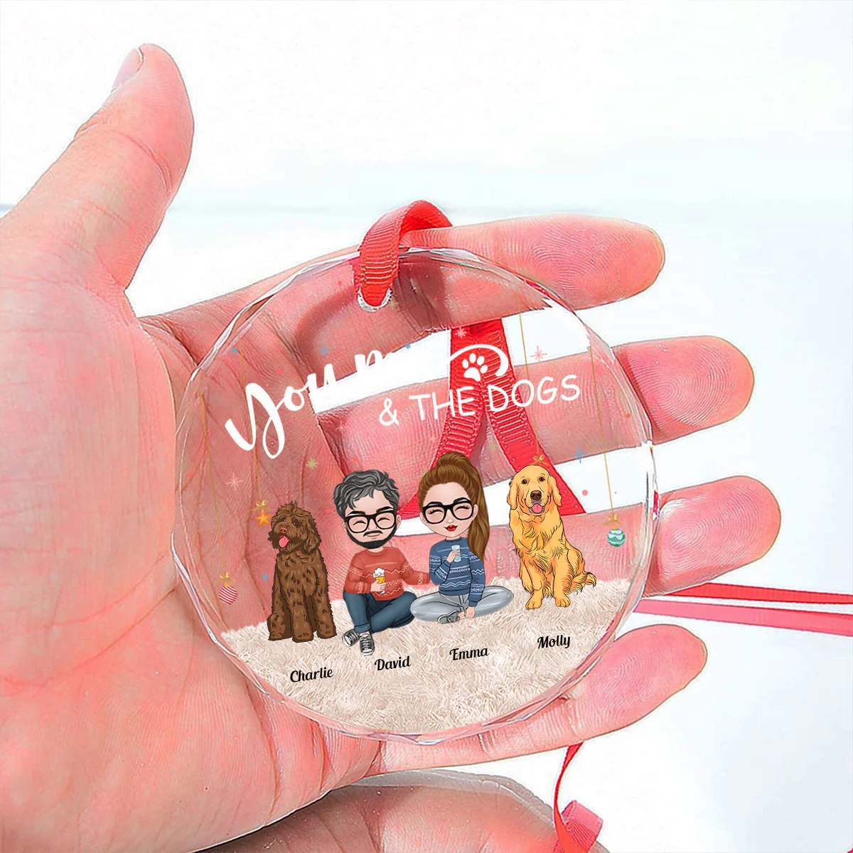 You Me And The Pet - Personalized Custom Glass Ornament - Image 4