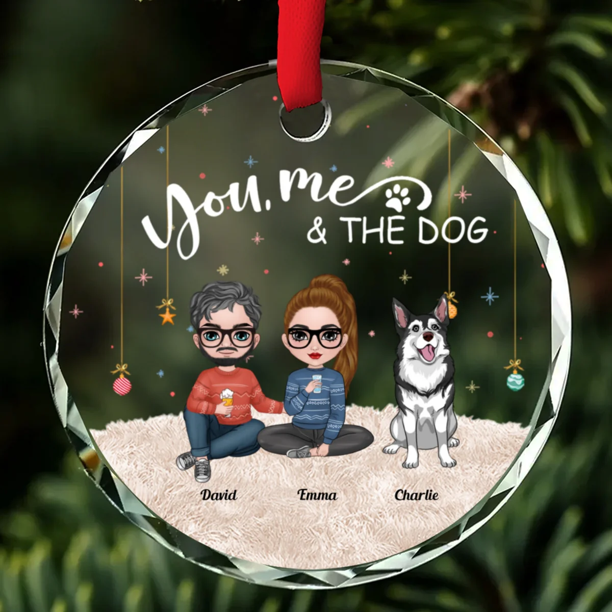You Me And The Pet - Personalized Custom Glass Ornament - Image 6