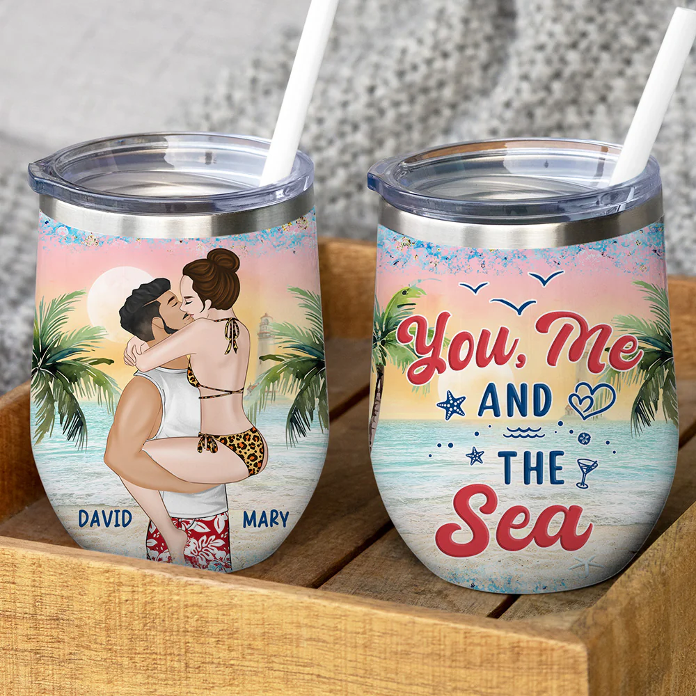 You Me And The Sea - Personalized Custom Wine Tumbler - Image 3