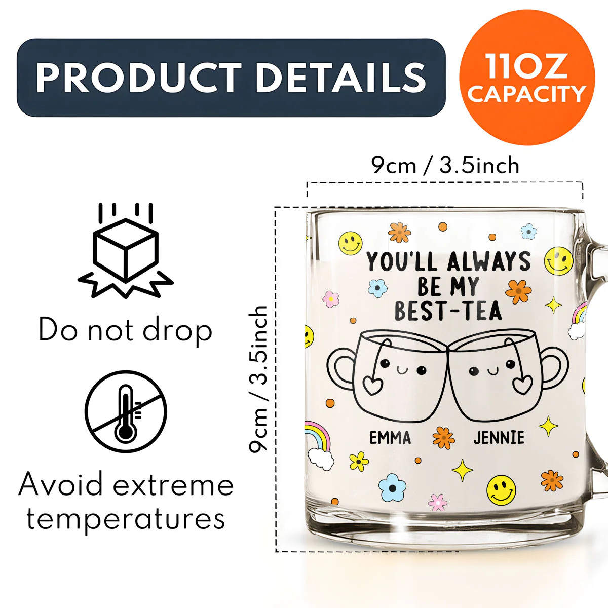 You Will Always Be My Best-Tea - Personalized Custom Glass Mug - Image 5